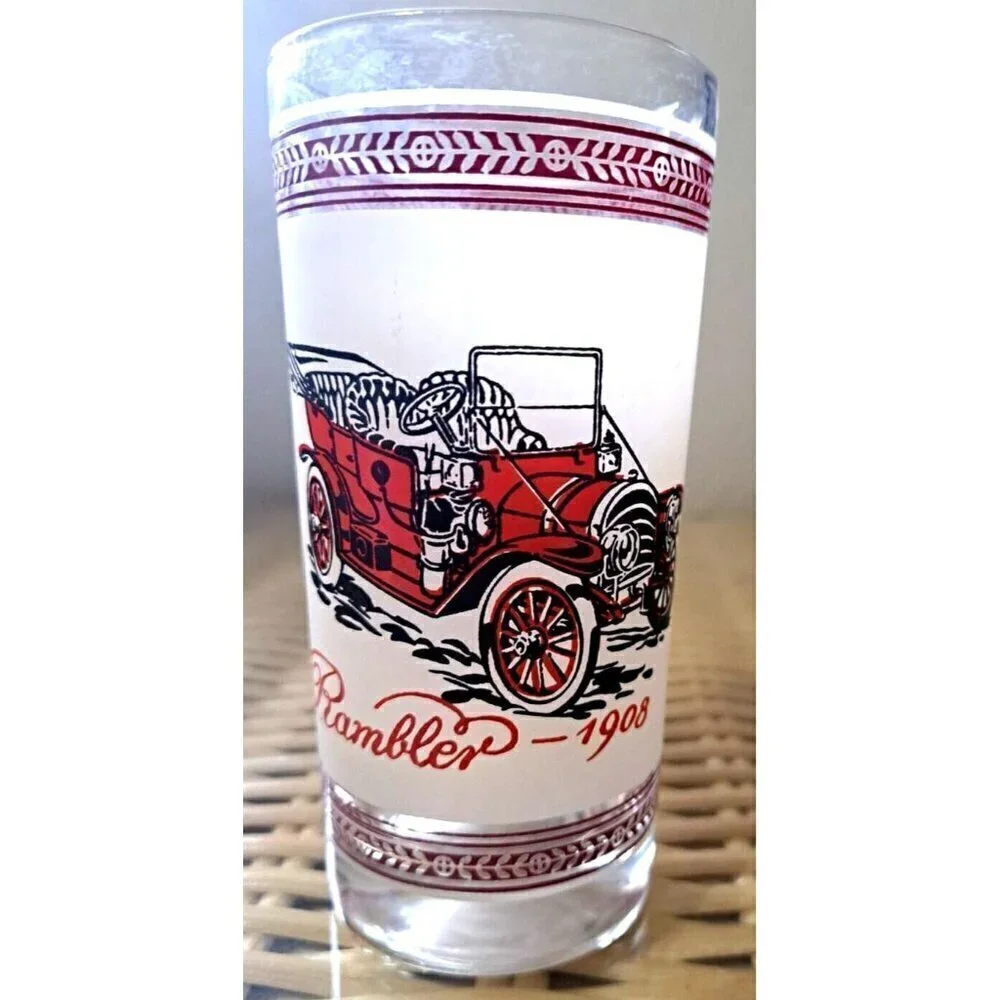 Vinage Set of Four Double Old Fashion Glasses Antique Cars